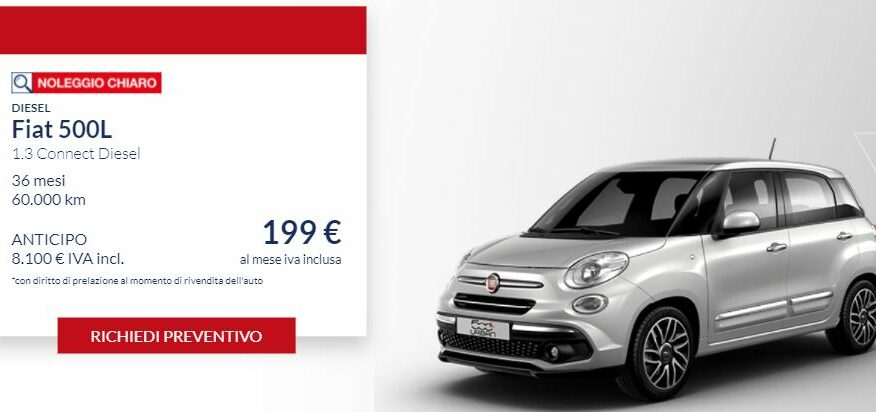 Fiat 500 L 1.3 Diesel CONNECT €. 199 al mese con NOLEGGIO CHIARO LEASYS