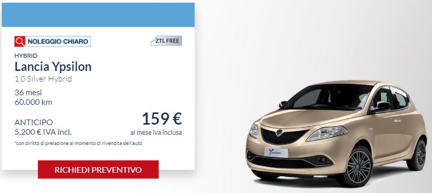 LANCIA Ypsilon 1.0 SILVER Hybrid €. 159 al mese con NOLEGGIO CHIARO LEASYS